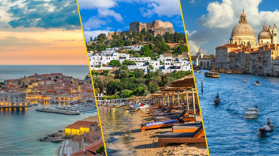 W czołówce najbardziej zatłoczonych europejskich miast znalazł się Dubrownik (L), Rodos (C) i Wenecja (P) /Shutterstock