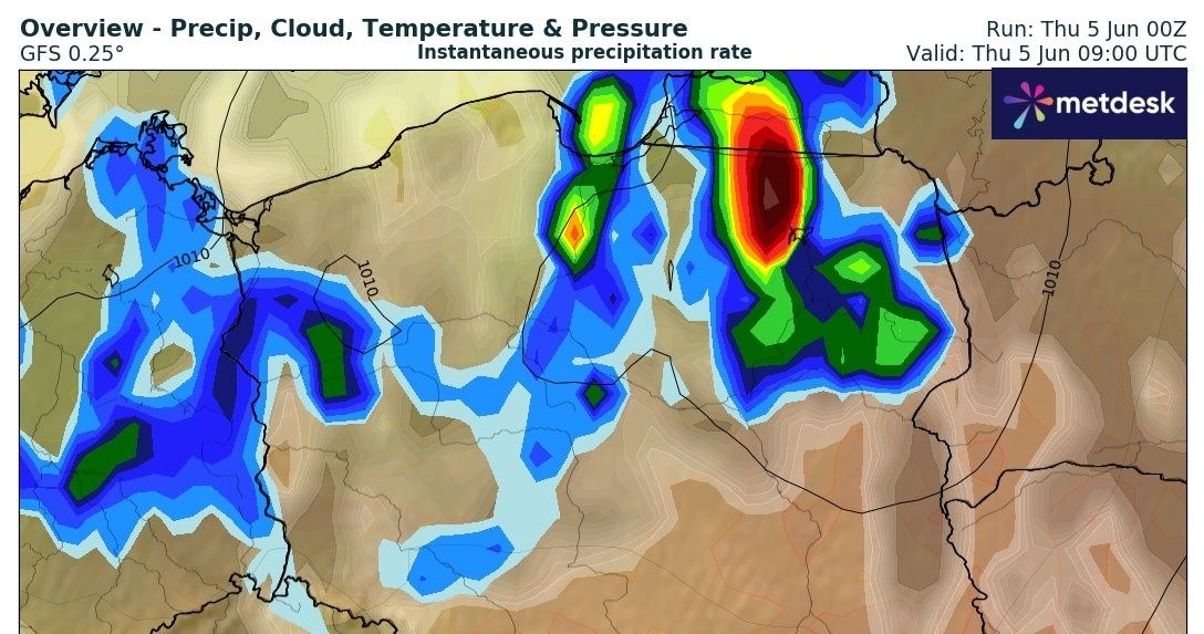 W czwartek od rana na północy kraju pojawią się burze. Po południu można się ich spodziewać również na południu /wxcharts /