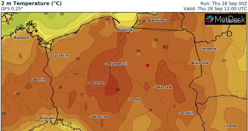 W czwartek w całym kraju będzie bardzo ciepło, a miejscami temperatury wyniosą nawet 28 st. C /wxcharts /