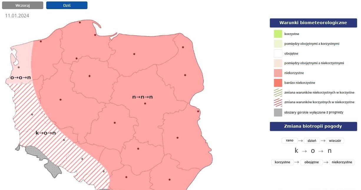 W czwartek warunki w większości kraju będą niekorzystne przez praktycznie cały dzień /IMGW /