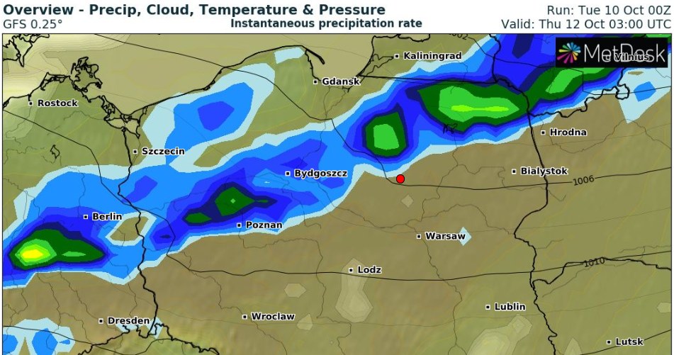 W czwartek większe zachmurzenie i opady deszczu możliwe będą między innymi w północnej części kraju /wxcharts /