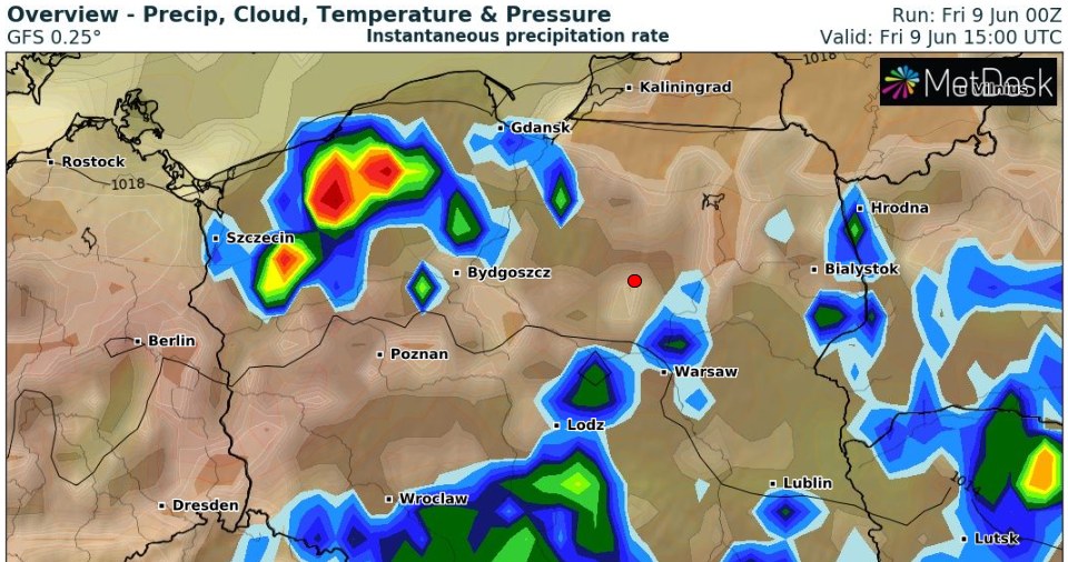 W dużej części kraju należy się spodziewać opadów deszczu /wxcharts /