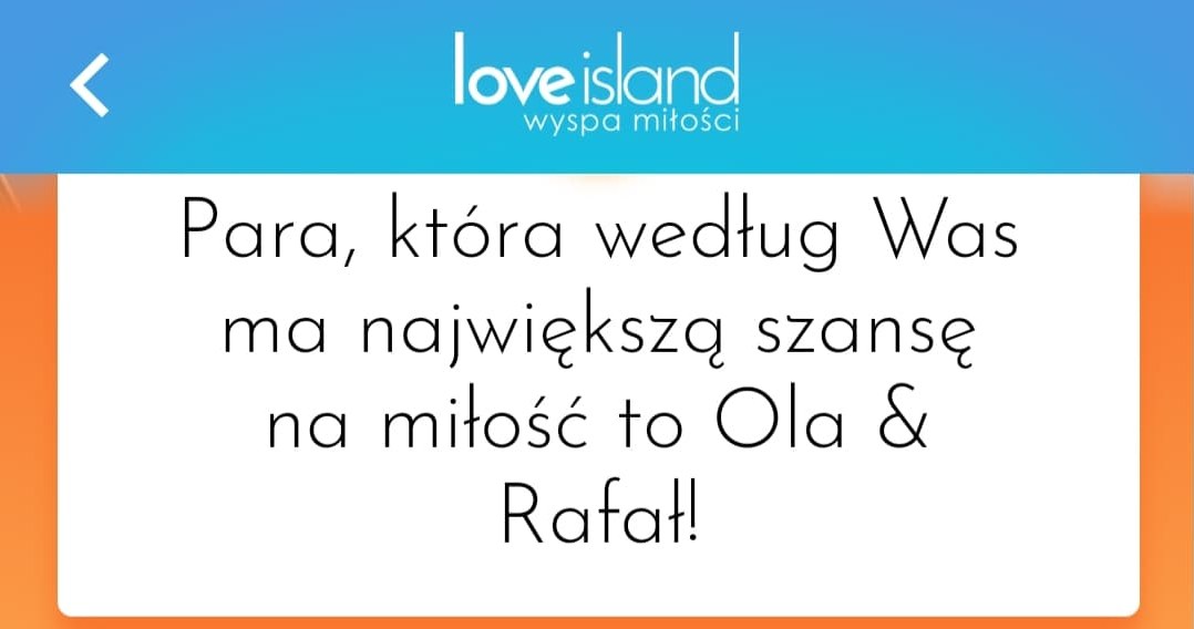 W głosowaniu w aplikacji "Wyspa miłości" na parę, która ma największą szansę na miłość wygrała Ola i Rafał /Polsat /Polsat