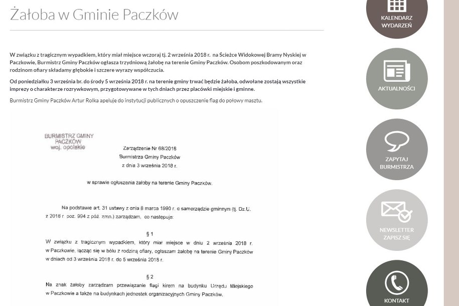 W gminie ogłoszono trzydniową żałobę /Zrzut ekranu