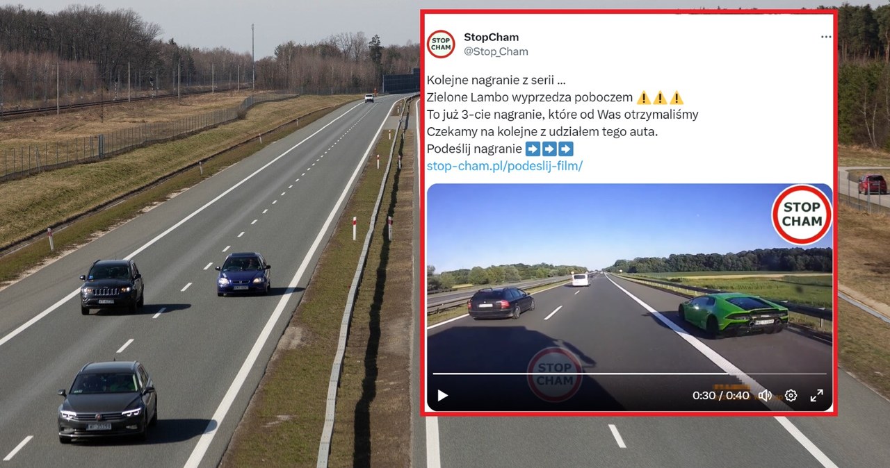 W Internecie pojawiło się kolejne nagranie z udziałem zielonego Lambroghini. /Mateusz Kotowicz/REPORTER/ East News/ Stop_Cham/ X/ zrzut ekranu /