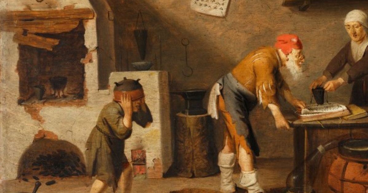 "W izbie alchemika" /Pieter Symonsz Potter /domena publiczna