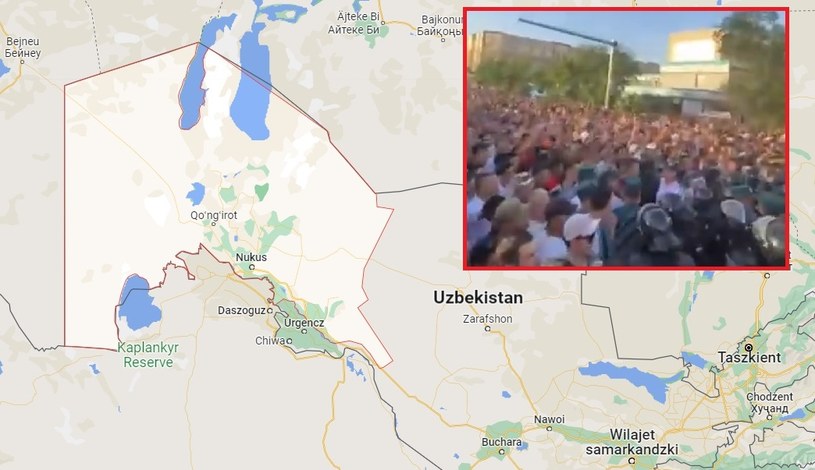 W Karakałpacji w Uzbekistanie wybuchły protesty, są ofiary /Google Maps; Twitter/ Biełsat /