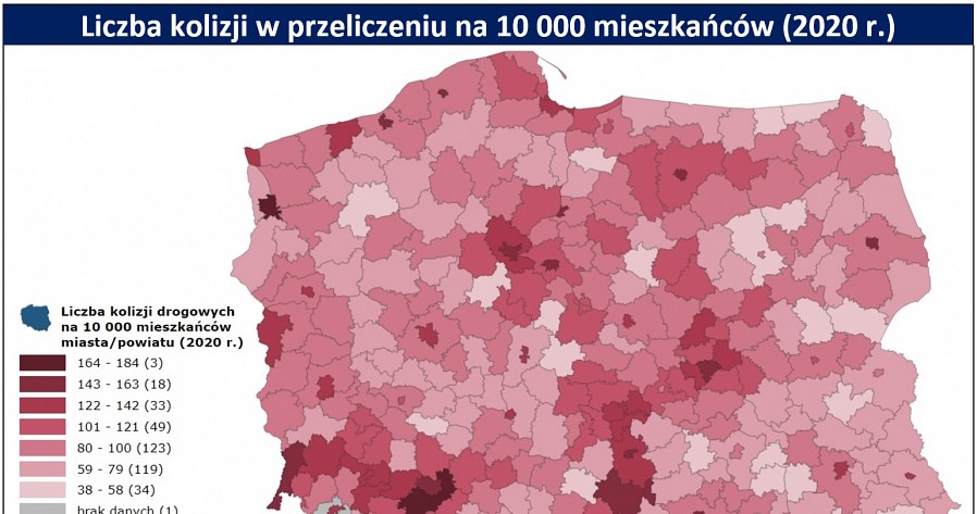 W których powiatach najczęściej dochodzi do stłuczek? /Informacja prasowa