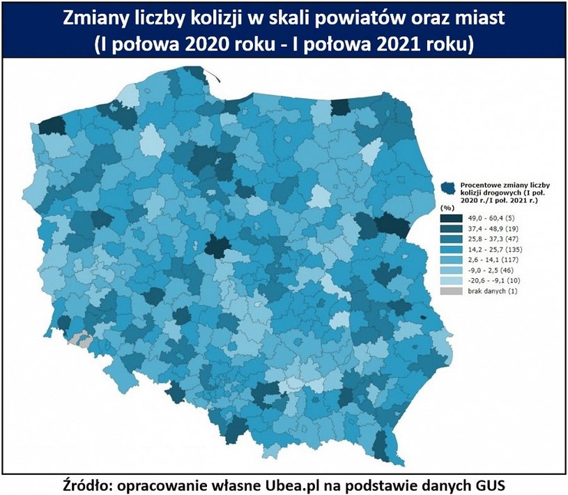 W których powiatach najszybciej rośnie liczba kolizji? /Informacja prasowa