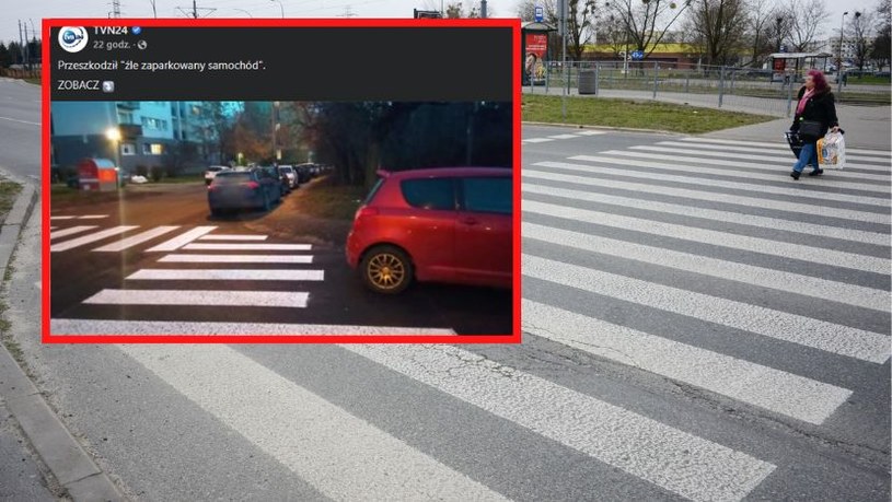 W malowaniu przejścia dla pieszych przeszkodził zaparkowany tam samochód /TVN24 ; zdjęcie Łukasza Kamińskiego zmieszczone w mediach społecznościowych /Andrzej Zbraniecki  /East News