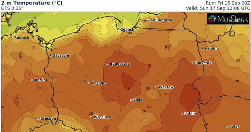 W niedzielę będzie jeszcze cieplej niż w sobotę, z temperaturami sięgającymi nawet 28 stopni Celsjusza /wxcharts