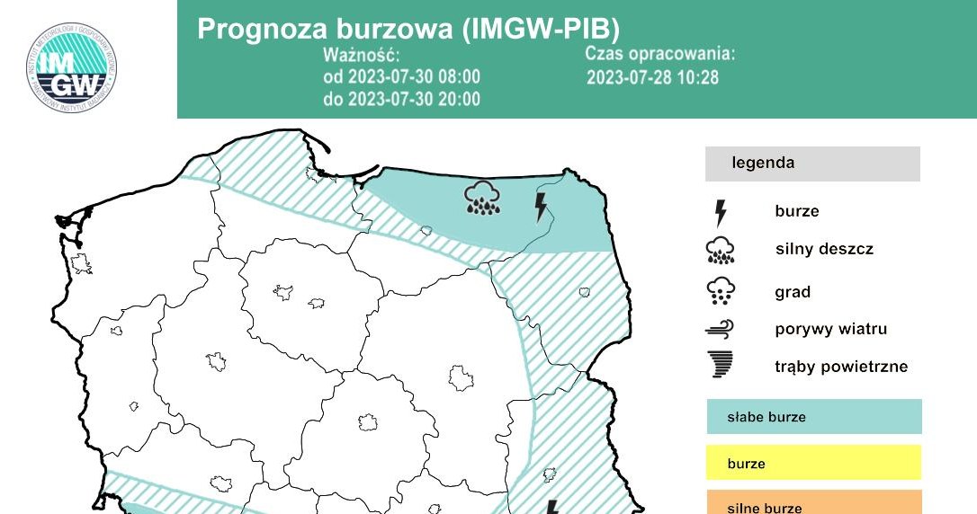 W niedzielę burze będą słabsze niż w sobotę. Także tego dnia miejscami może padać grad /IMGW /