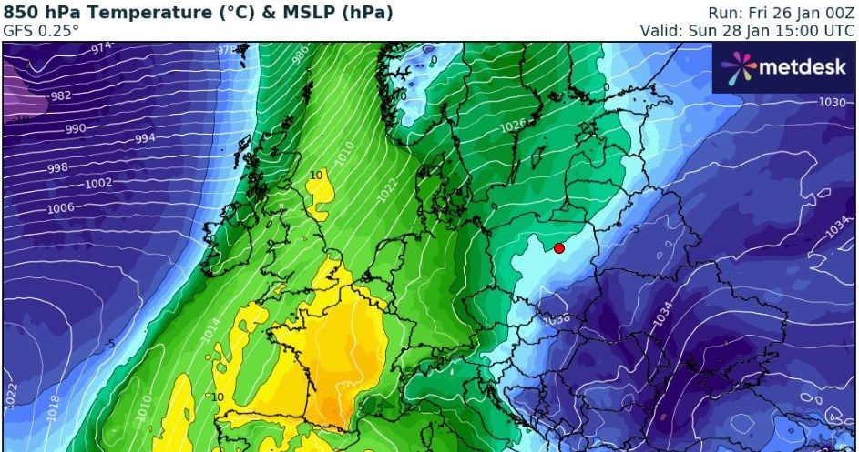 W niedzielę część Polski znajdzie się pod wpływem wyżu. Wiatr stopniowo będzie słabnąć /wxcharts