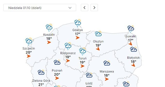 W niedzielę deszczu będzie mniej, jednak również temperatury będą niższe. Najcieplej będzie na zachodzie kraju /IMGW /