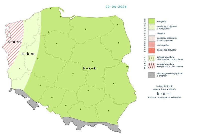 W niemal całej Polsce warunki biometeorologiczne będą korzystne. Wieczorem zdecydowanie pogorszą się na zachodzie kraju /IMGW /