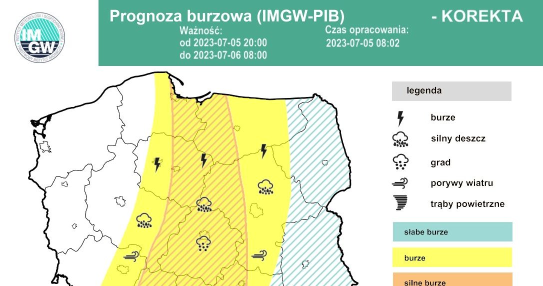 W nocy ze środy na czwartek w dużej części kraju będą miały miejsce burze i ulewy /IMGW /