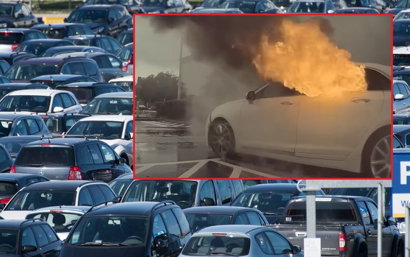 W pewnym momencie jedno z aut na parkingu zaczęło się palić. W środku było dwoje dzieci. /Wojciech Strozyk/REPORTER/ East News/ FOX 35 Orlando/ You Tube/ zrzut ekranu /