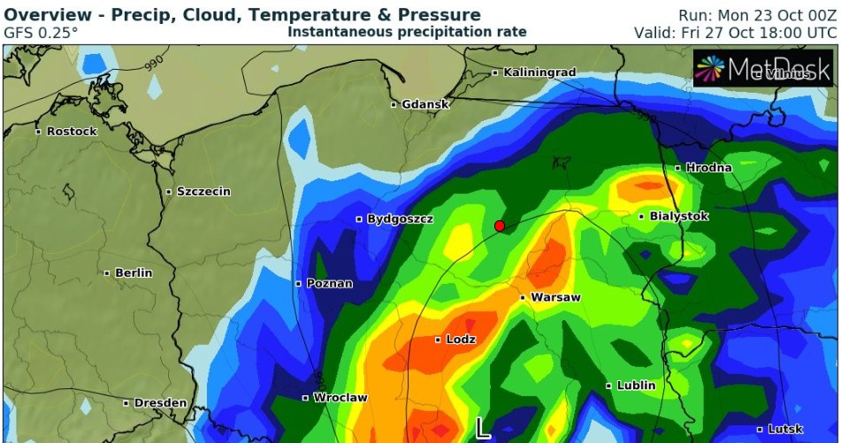 W piątek będzie deszczowo i niespokojnie - szczególnie w południowo-wschodniej części Poiski /wxcharts /