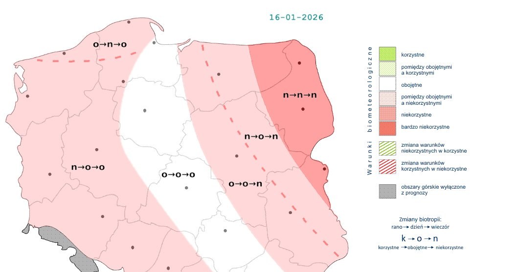 W piątek najmroźniej będzie na północnym wschodzie i z tego powodu przez cały dzień pogoda będzie niekorzystnie wpływać na organizm mieszkańców tych terenów /IMGW /