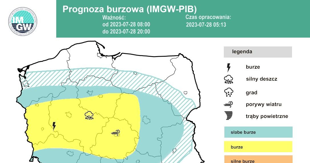 W piątek najsilniejsze burze możliwe będą na zachodzie oraz w centrum kraju /IMGW /