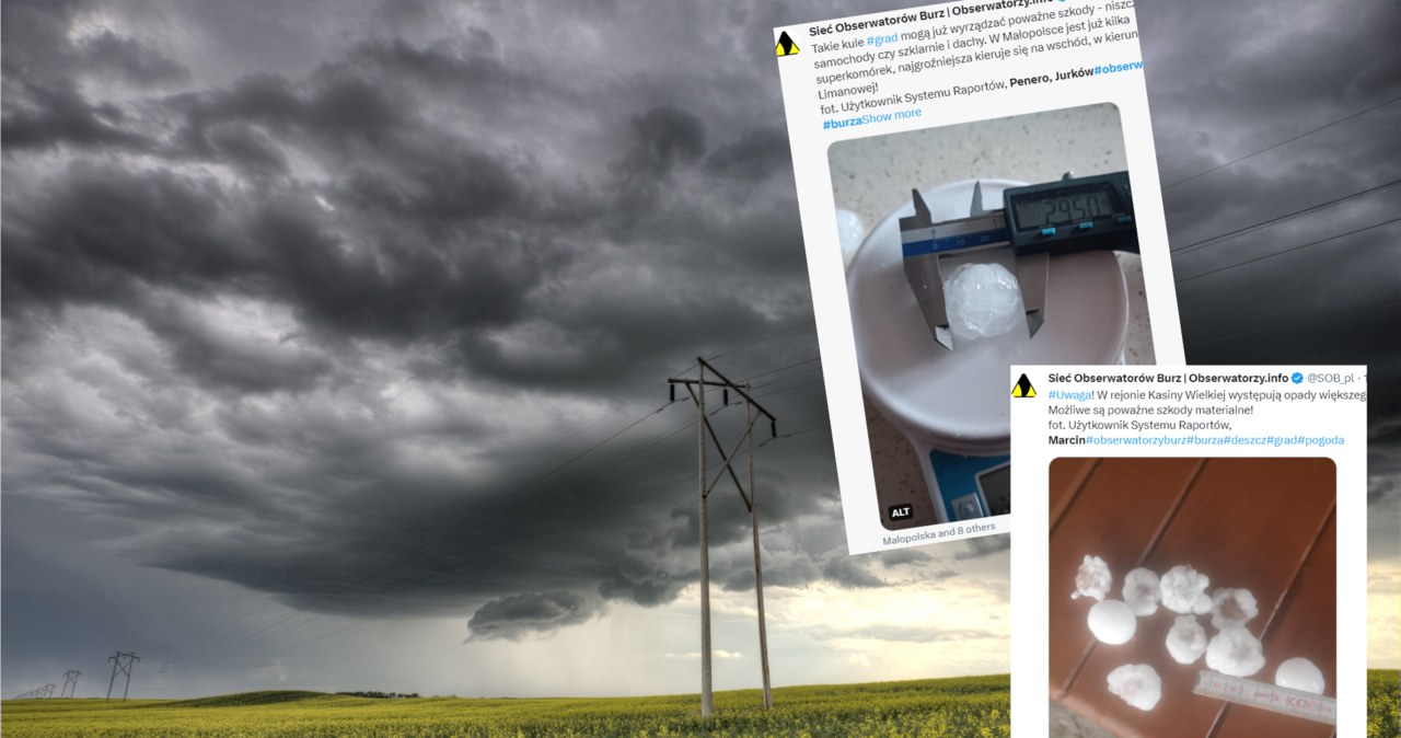W piątek przez Polskę przetaczają się potężne burze z gradem. Czasem lód ma nawet cztery cm średnicy /123RF/Twitter /123RF/PICSEL