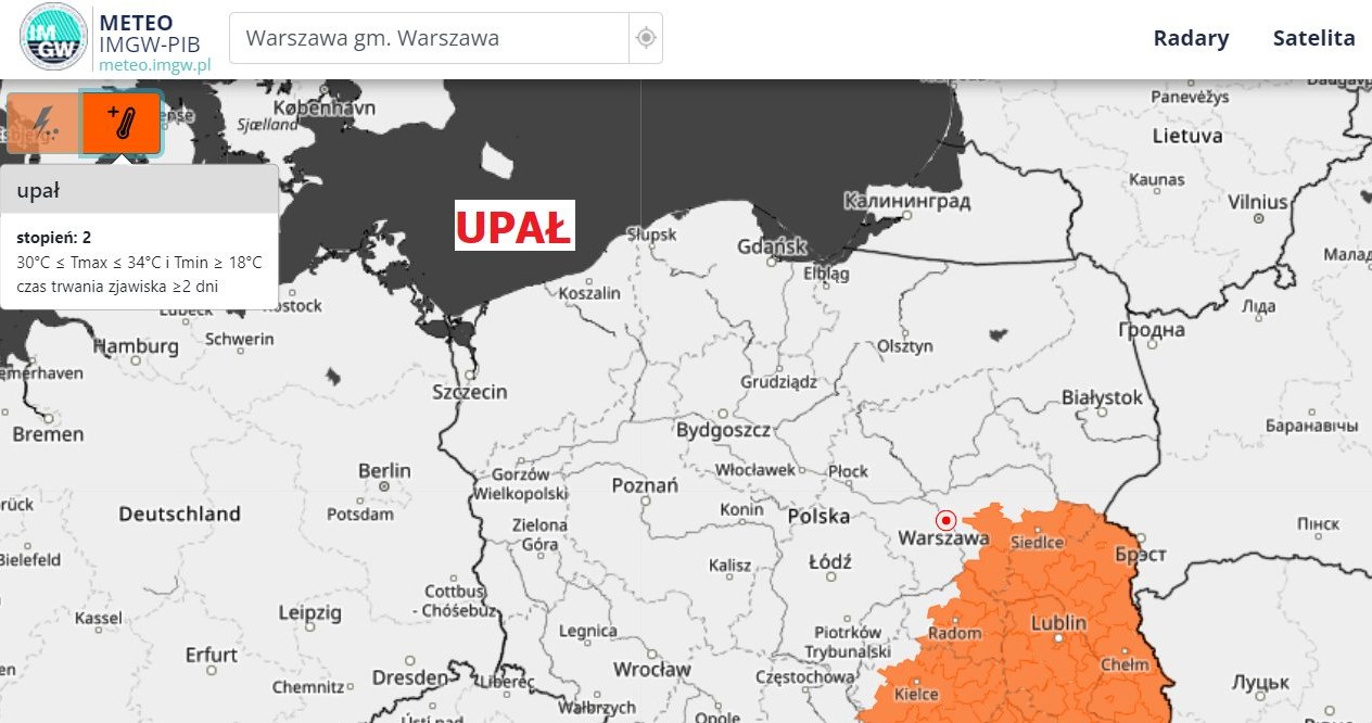 W piątek silne upały pojawią się na południowym wschodzie Polski. Temperatury sięgną 32 st. C /IMGW /