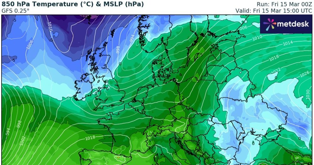 W piątek temperatury w naszym kraju dojdą miejscami do 18 stopni Celsjusza. W niedzielę nie przekroczą 10 st. C /wxcharts /