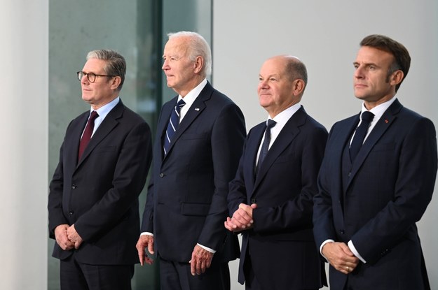 W piątek w Berlinie spotkali się: prezydent USA Joe Biden, prezydent Francji Emmanuel Macron, kanclerz Niemiec Olaf Scholz i premier Wielkiej Brytanii Keir Starmer /	Rabea Gruber /PAP/EPA