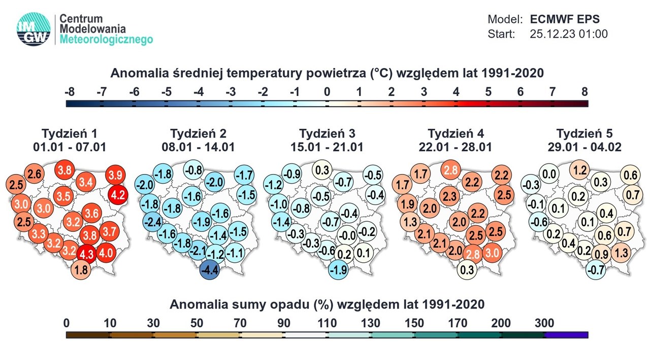 W pierwszym tygodniu stycznia średnia temperatura w Polsce ma być wyższa od średniej wieloletniej /IMGW /
