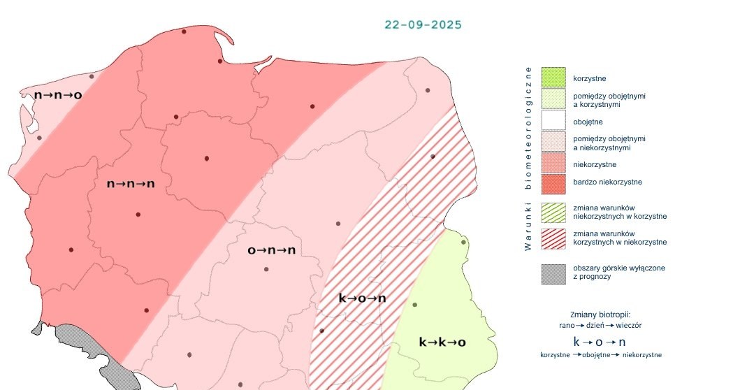 W Polsce zarysuje się wyraźny podział w pogodzie między nieprzyjemnymi północą i zachodem a spokojniejszymi południem i wschodem /IMGW