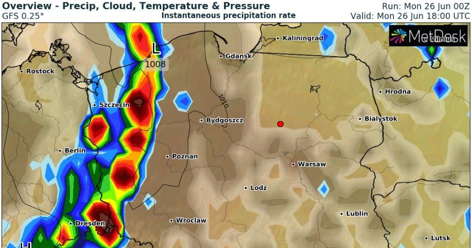 W poniedziałek będą upały, ale potem z zachodu napłyną burze /wxcharts /