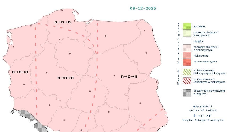 W poniedziałek możemy liczyć co najwyżej na obojętne warunki, jednak przeważnie będą one niekorzystne /IMGW /