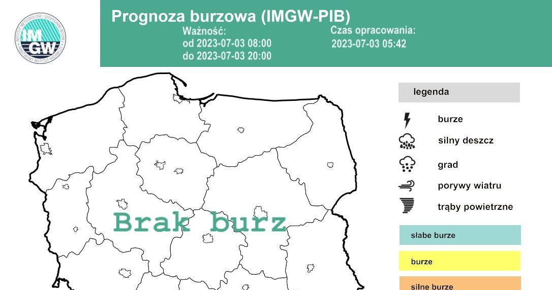 W poniedziałek nie powinno być burz. Jedynie na północy mogą mieć miejsce przelotne opady deszczu /IMGW /