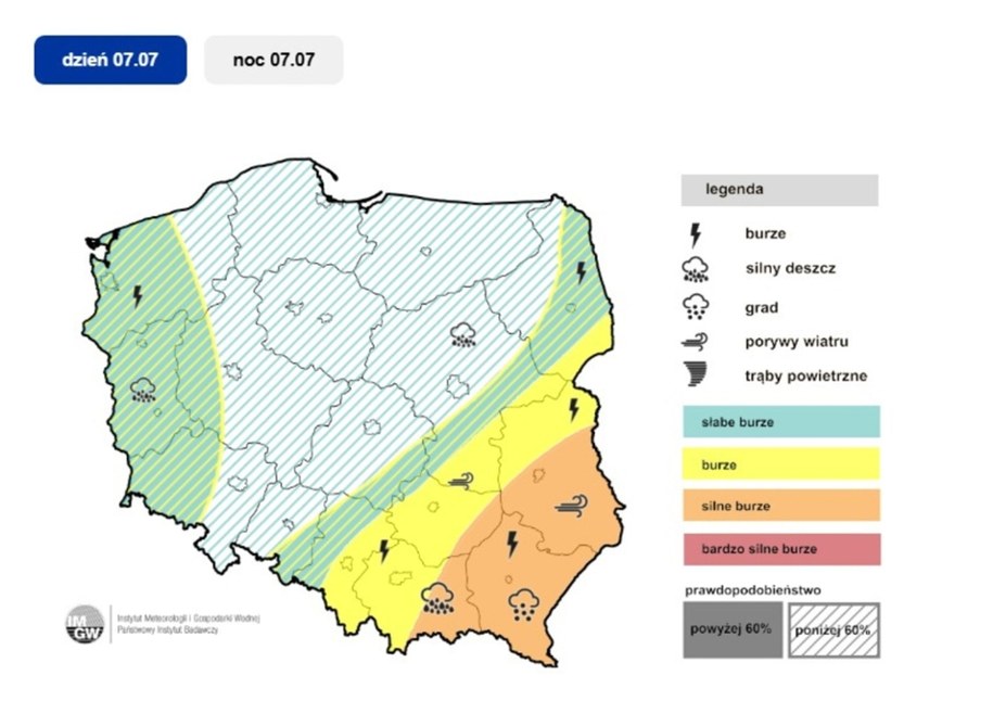 W poniedziałek synoptycy prognozują burze z gradem i trąby powietrzne, fot. IMGW /