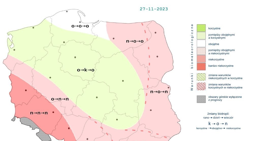 W poniedziałek w centrum kraju warunki biometeorologiczne przejściowo będą korzystne /IMGW /