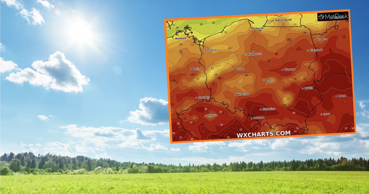 W poniedziałek wciąż będziemy się zmagać z upałami. Nie zabraknie też burz z gradem w dużej części Polski /123rf/wxcharts /