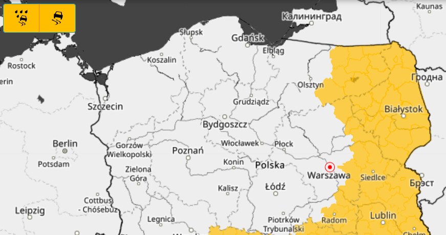 W prawie połowie Polski możliwe będą ostrzeżenia dotyczące marznących opadów powodujących gołoledź /IMGW /