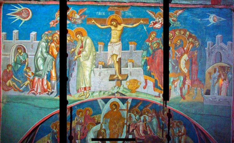 W serbskim klasztorze w Visokich Dečanach podziwiać można fresk z ukrzyżowanym Jezusem, nad którym przelatują... dwa statki kosmiczne. Historycy sztuki tłumaczą, że są to symbole słońca i księżyca /domena publiczna
