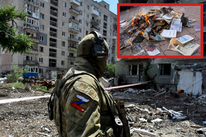 W sieci pojawiły się zdjęcia z okupowanych przez Rosjan regionów, na których widać stosy ukraińskich książek, któr mają iść do zniszczenia. Czy Rosjanie będą je palić jak naziści? /OLGA MALTSEVA / AFP /AFP