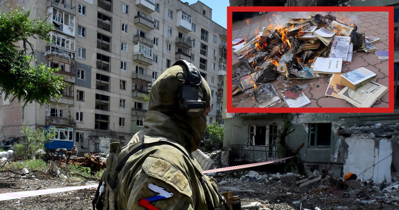 W sieci pojawiły się zdjęcia z okupowanych przez Rosjan regionów, na których widać stosy ukraińskich książek, któr mają iść do zniszczenia. Czy Rosjanie będą je palić jak naziści? /OLGA MALTSEVA / AFP /AFP