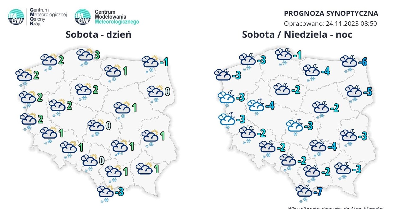 W sobotę będzie chłodno: temperatury nie przekroczą 4 stopni Celsjusza, a na południu miejscami możliwy będzie kilkustopniowy mróz /IMGW /