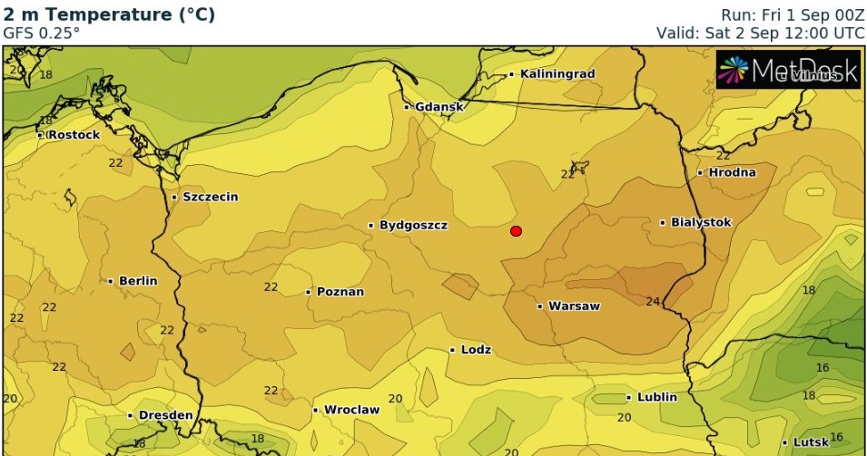 W sobotę będzie ciepło. Lokalnie może być nawet 25 stopni Celsjusza /wxcharts /