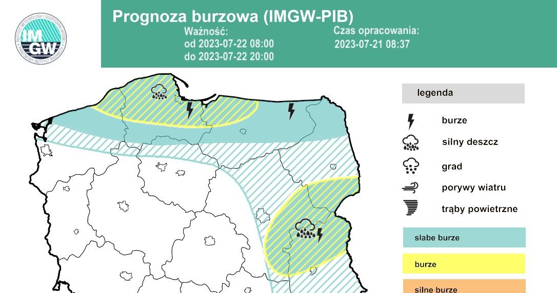 W sobotę burze mogą mieć miejsce na północy oraz na wschodzie /IMGW /