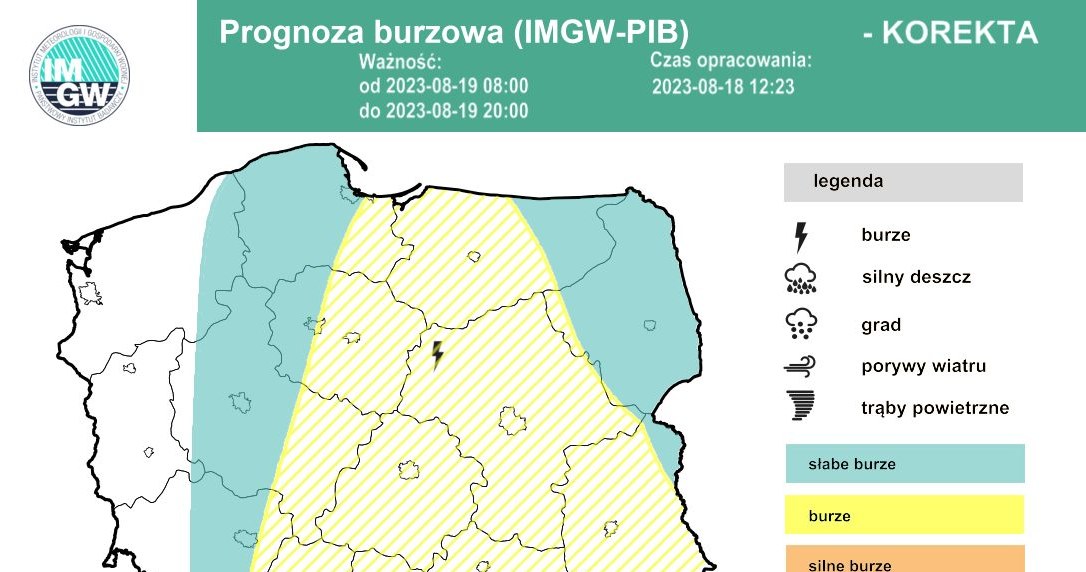 W sobotę burze możliwe będą w centrum, na północy i południu Polski /IMGW /