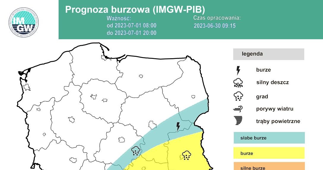 W sobotę najsilniejsze burze możliwe są na południowym wschodzie Polski /IMGW /