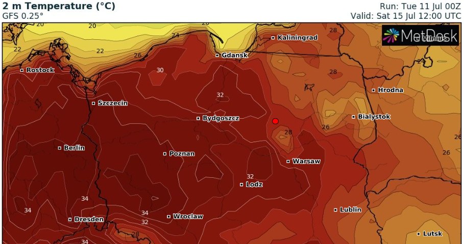 W sobotę szczególnie upalnie będzie na zachodzie i w centrum kraju /wxcharts /