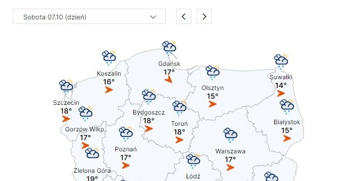W sobotę temperatury nie przekroczą 20 st. C. Uczucie chłodu będzie potęgował bardzo silny wiatr, szczególnie na północy kraju /IMGW /