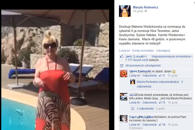 W splasha wciągnęła się też Maryla Rodowicz/oficjalny profil na Facebooku /Styl.pl