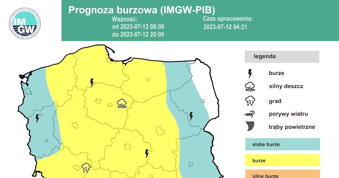 W środę burze prognozowane są niemal w całej Polsce. Lokalnie może też padać grad o dużej średnicy /IMGW /