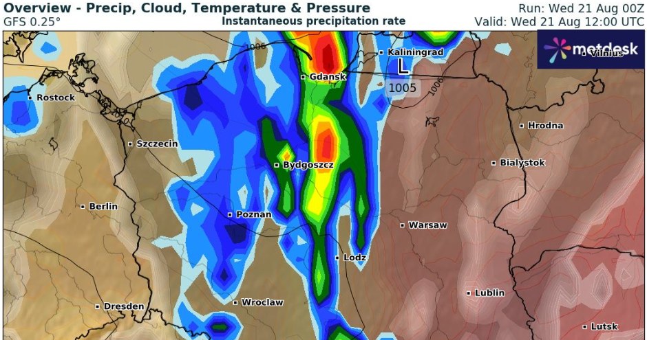 On Wednesday, the storm will sweep across Poland from west to east. The first discharge occurred in the morning/wxcharts/